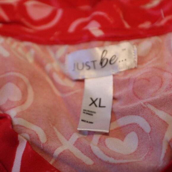 Just Be XL X's and O's Red/White/Pink Very Soft Cozy Night Gown Short Sleeve - Picture 9 of 12